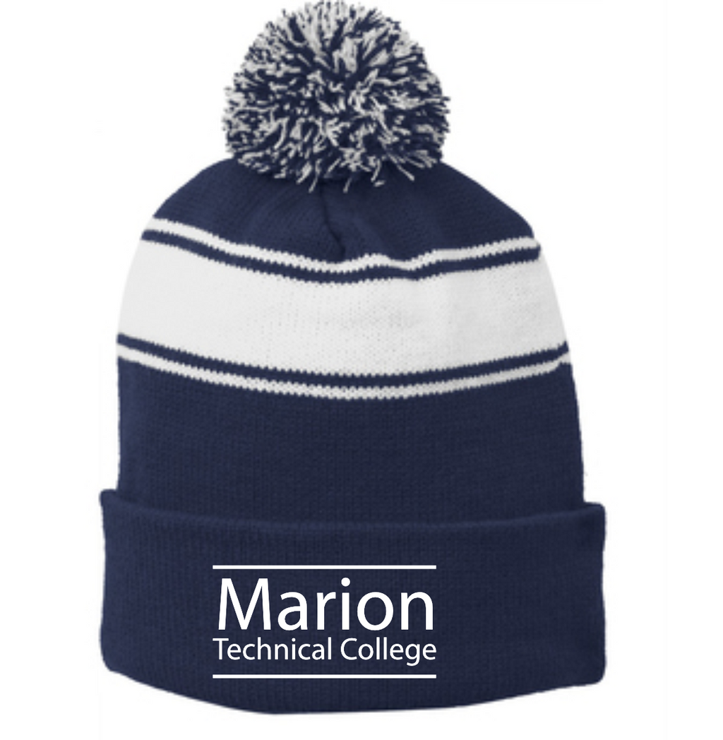 Marion Technical College Stripe Pom Pom Beanie