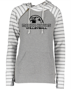 Marion Hawks Volleyball Ladies Stripe Double Hood Pullover