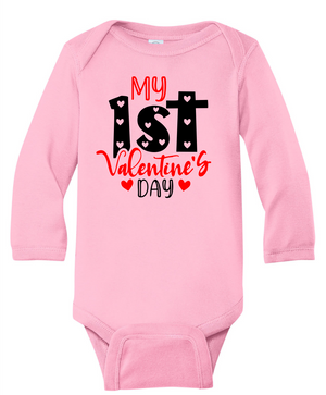 My 1st Valentine Infant Long Sleeve Baby Rib Bodysuit